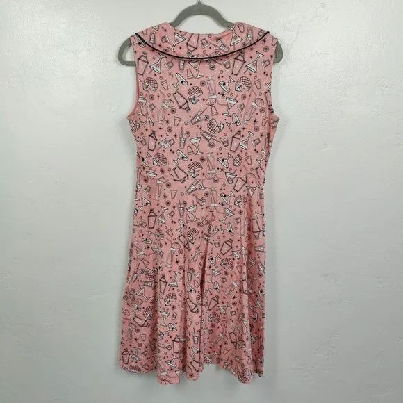 Voodoo Vixen Dress Womens Large Pink Cocktail Tiki Print Rockabilly Retro - Picture 6 of 10